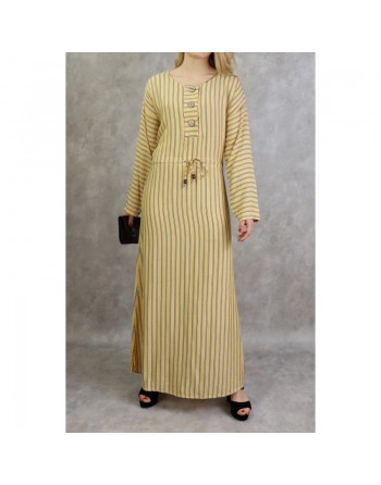 Robe à rayures à haut boutonné couleur Jaune 
