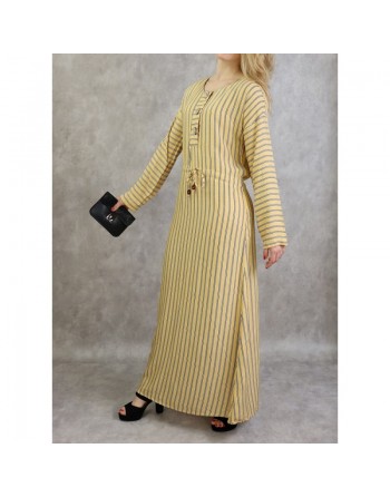 Robe à rayures à haut boutonné couleur Jaune 