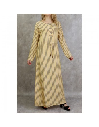 Robe à rayures à haut boutonné couleur Jaune 