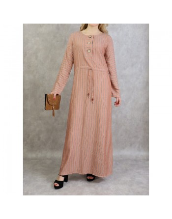 Robe à rayures à haut boutonné couleur Cuivre clair 