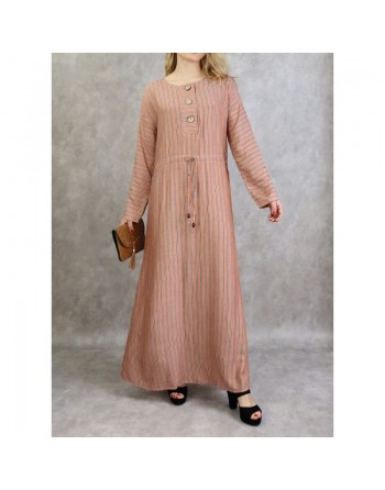 Robe à rayures à haut boutonné couleur Cuivre clair 