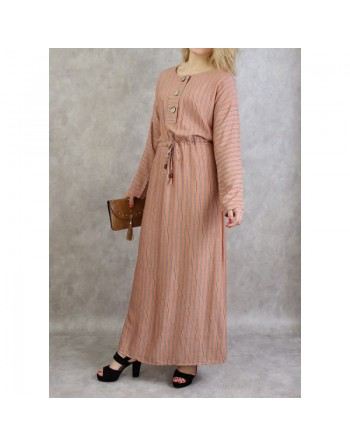 Robe à rayures à haut boutonné couleur Cuivre clair 