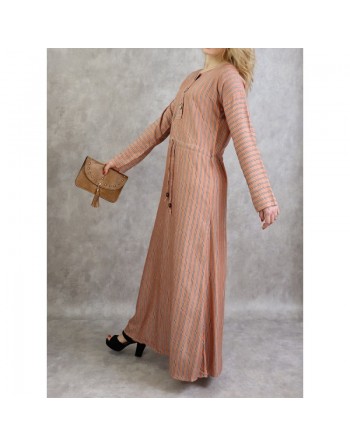 Robe à rayures à haut boutonné couleur Cuivre clair 