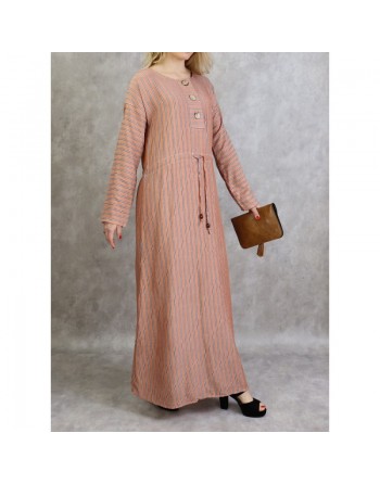 Robe à rayures à haut boutonné couleur Cuivre clair 