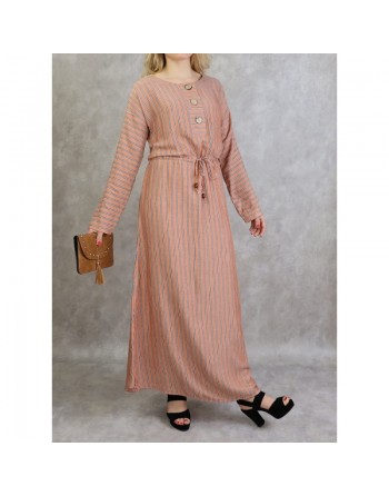 Robe à rayures à haut boutonné couleur Cuivre clair 