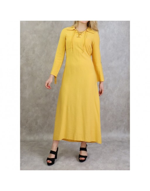 Robe casual fluide mi-saison pour femme - Couleur Jaune Robe casual fluide mi-saison pour femme - Couleur Jaune