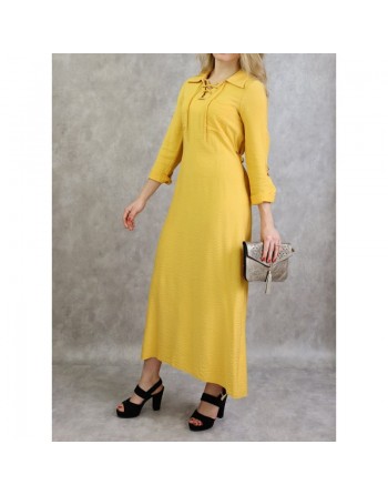 Robe casual fluide mi-saison pour femme - Couleur Jaune 