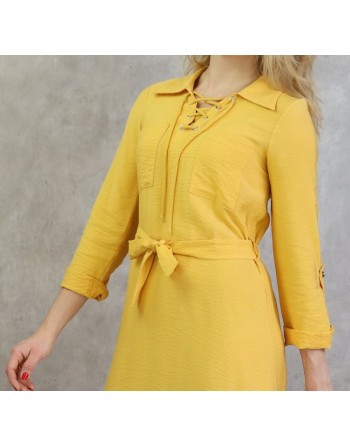 Robe casual fluide mi-saison pour femme - Couleur Jaune 