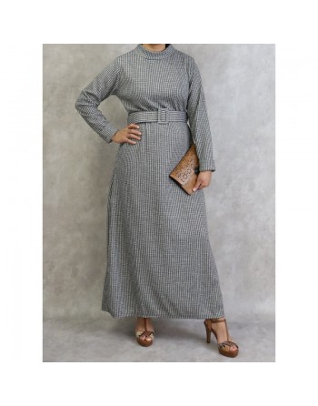 Robe hiver longue de couleur gris, noir et kaki 