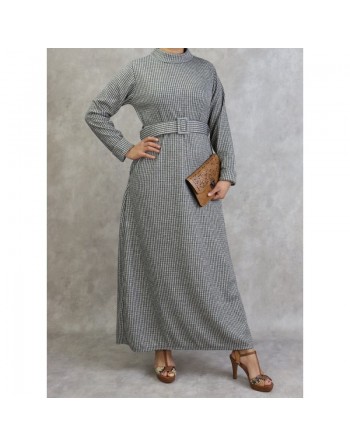 Robe hiver longue de couleur gris, noir et kaki 