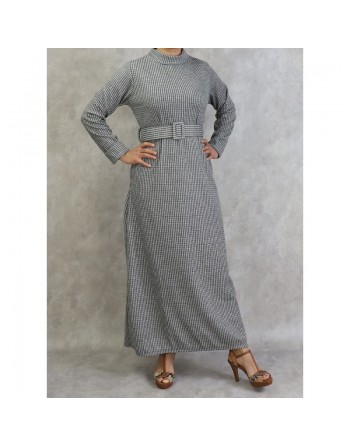 Robe hiver longue de couleur gris, noir et kaki 