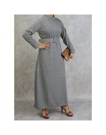 Robe hiver longue de couleur gris, noir et kaki 
