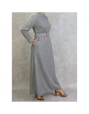 Robe hiver longue de couleur gris, noir et kaki 
