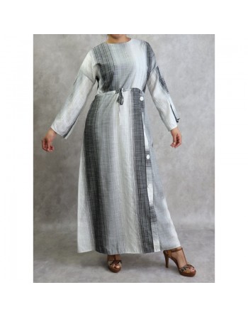 Robe longue effet tissé pour femme de couleur gris clair, gris foncé et blanc 