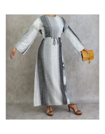 Robe longue effet tissé pour femme de couleur gris clair, gris foncé et blanc 