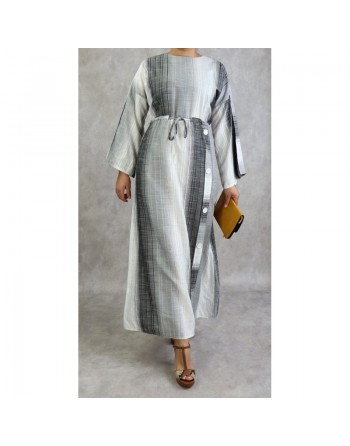 Robe longue effet tissé pour femme de couleur gris clair, gris foncé et blanc 