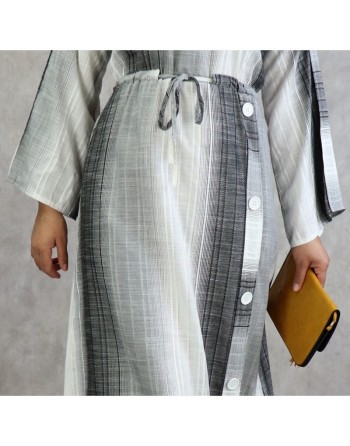 Robe longue effet tissé pour femme de couleur gris clair, gris foncé et blanc 