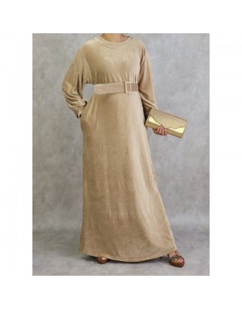 Robe effet velours de couleur beige 