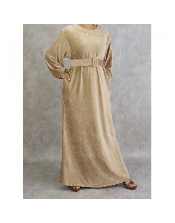Robe effet velours de couleur beige 