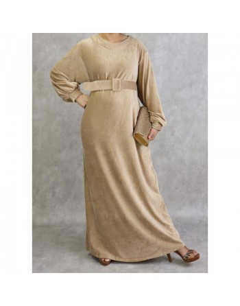 Robe effet velours de couleur beige 