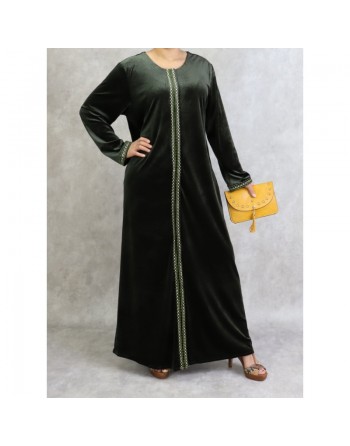 Robe longue en velours avec fermeture zip de couleur vert kaki 