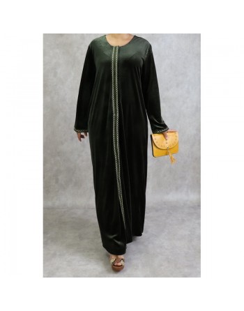 Robe longue en velours avec fermeture zip de couleur vert kaki 