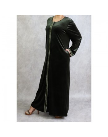 Robe longue en velours avec fermeture zip de couleur vert kaki 