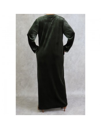 Robe longue en velours avec fermeture zip de couleur vert kaki 