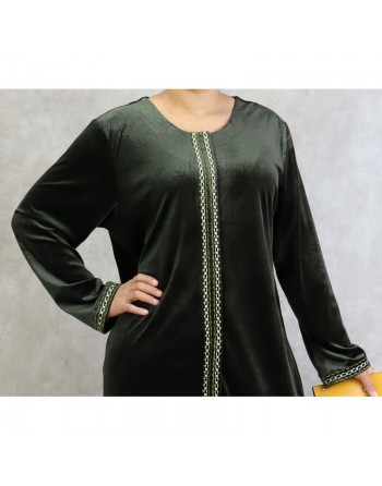 Robe longue en velours avec fermeture zip de couleur vert kaki 