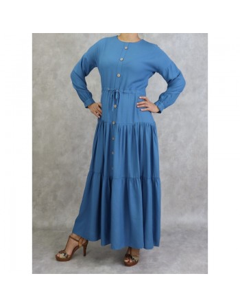 Robe longue fluide de couleur bleu acier 