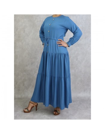 Robe longue fluide de couleur bleu acier 