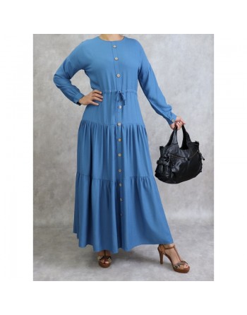 Robe longue fluide de couleur bleu acier 