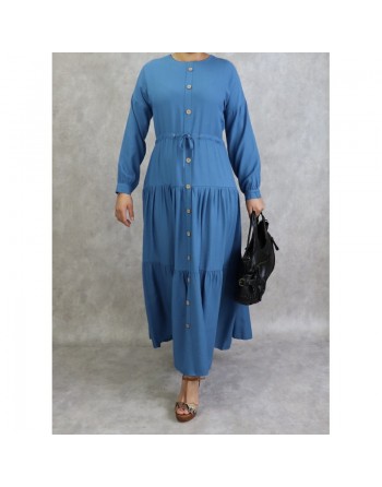 Robe longue fluide de couleur bleu acier 