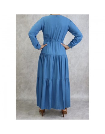 Robe longue fluide de couleur bleu acier 