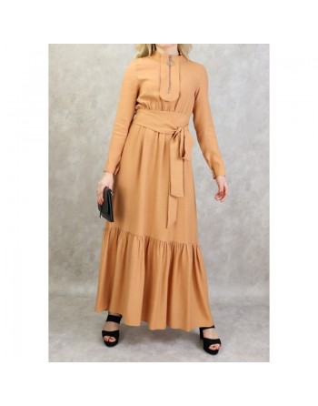 Robe longue style casual avec ceinture à nouer pour femme - Couleur saumon 