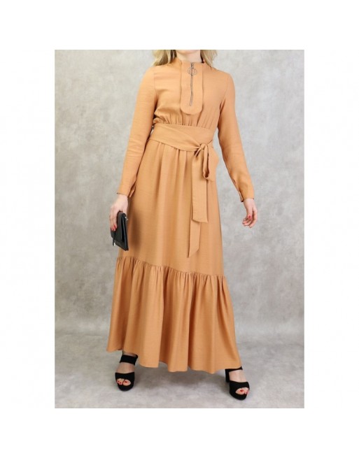 Robe longue style casual avec ceinture à nouer pour femme - Couleur saumon Robe longue style casual avec ceinture à nouer pour femme - Couleur saumon