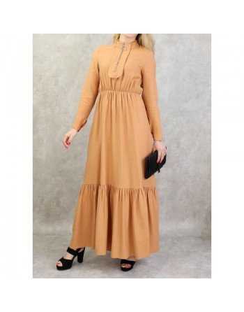 Robe longue style casual avec ceinture à nouer pour femme - Couleur saumon 