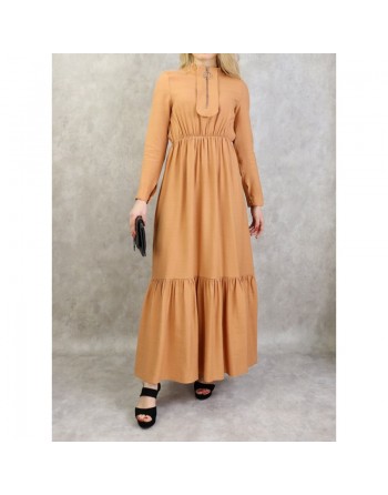 Robe longue style casual avec ceinture à nouer pour femme - Couleur saumon 
