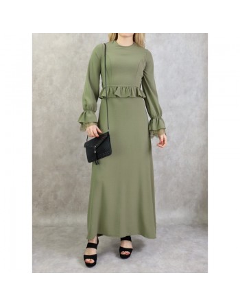 Robe longue fluide casual et chic évasée à volants pour femme (Plusieurs couleurs disponibles) 