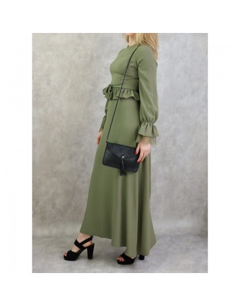 Robe longue fluide casual et chic évasée à volants pour femme (Plusieurs couleurs disponibles) 