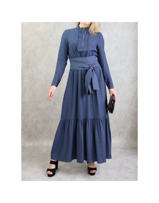 Robe longue style casual avec ceinture à nouer pour femme - Couleur Bleu Robe longue style casual avec ceinture à nouer pour femme - Couleur Bleu