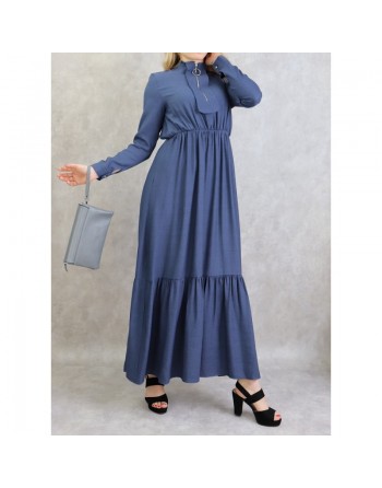 Robe longue style casual avec ceinture à nouer pour femme - Couleur Bleu 