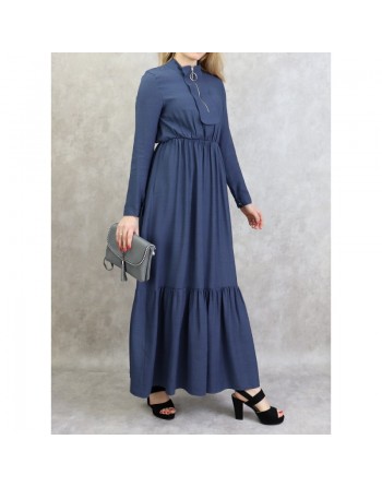 Robe longue style casual avec ceinture à nouer pour femme - Couleur Bleu 