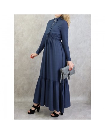 Robe longue style casual avec ceinture à nouer pour femme - Couleur Bleu 