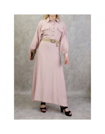 Robe longue évasée avec ceinture tressée - Couleur rose pale 