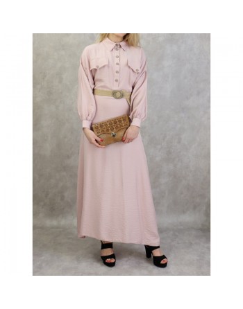 Robe longue évasée avec ceinture tressée - Couleur rose pale 