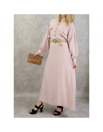 Robe longue évasée avec ceinture tressée - Couleur rose pale 