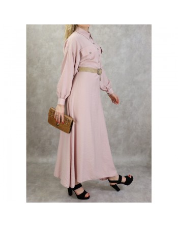 Robe longue évasée avec ceinture tressée - Couleur rose pale 