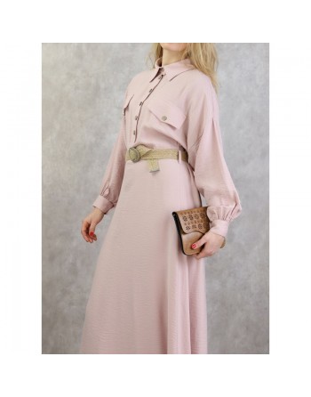 Robe longue évasée avec ceinture tressée - Couleur rose pale 
