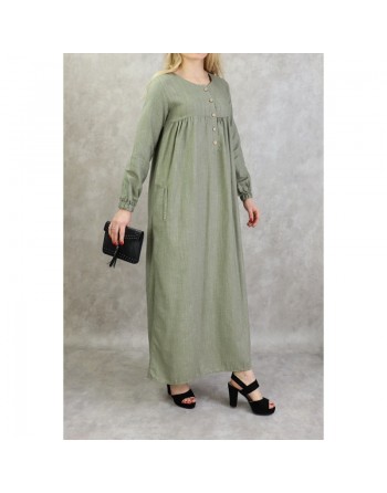 Robe longue effet tissé boutonnée avec poches pour femme - Couleur kaki 